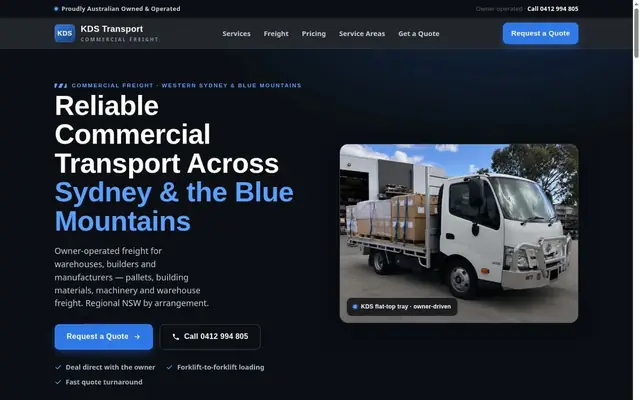 KDS Transport website homepage, a St Marys freight business