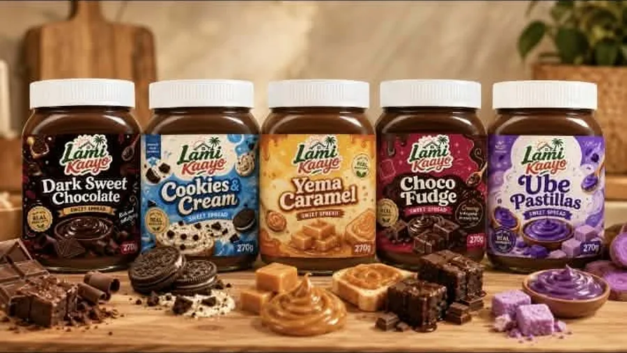 Lami Kaayo sweet spread range — dark chocolate, cookies and cream, yema caramel, choco fudge and ube pastillas